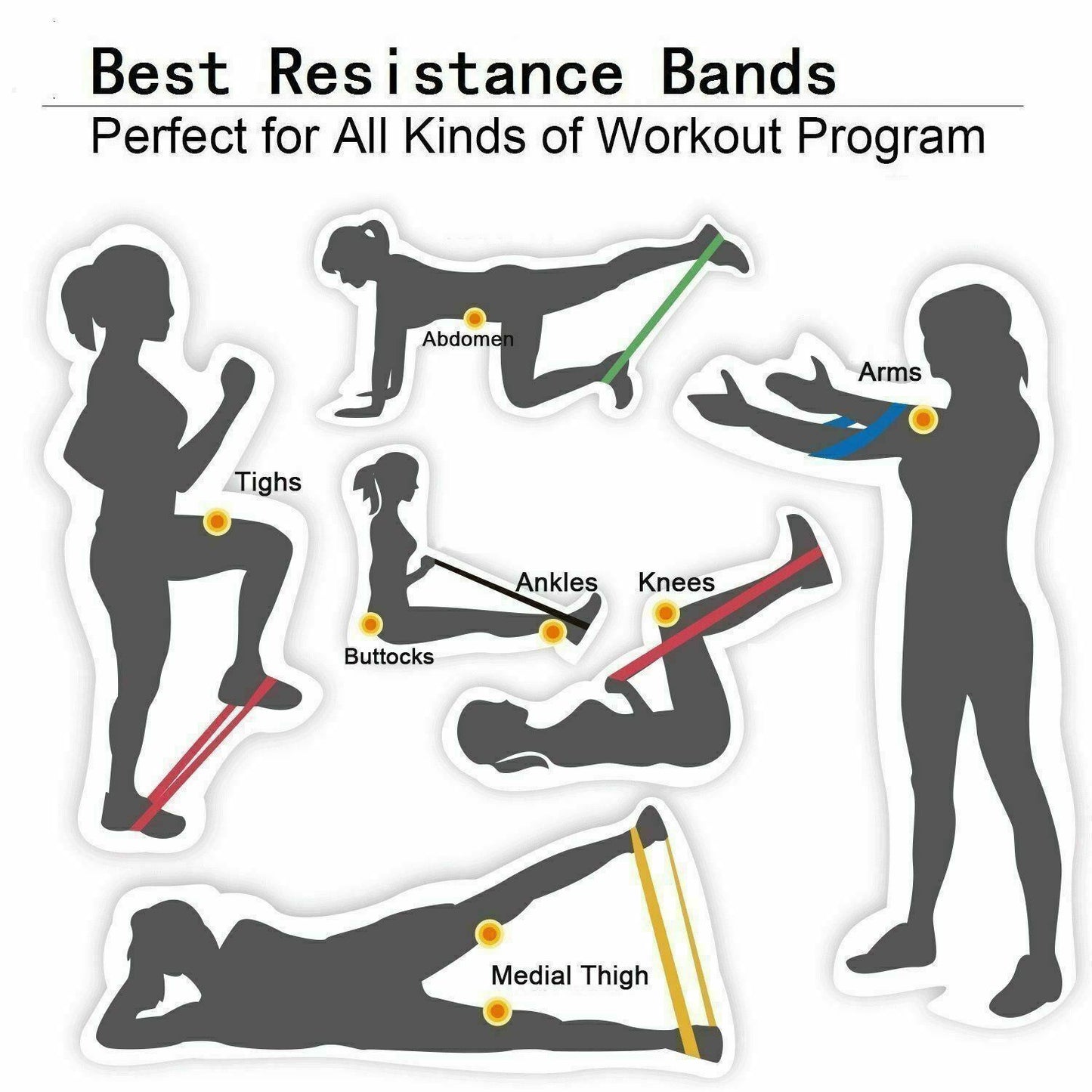 Professional Resistance Bands Loop Set - Premium Latex (5 Bands, 12"x2", Extra Light to Extra Heavy)