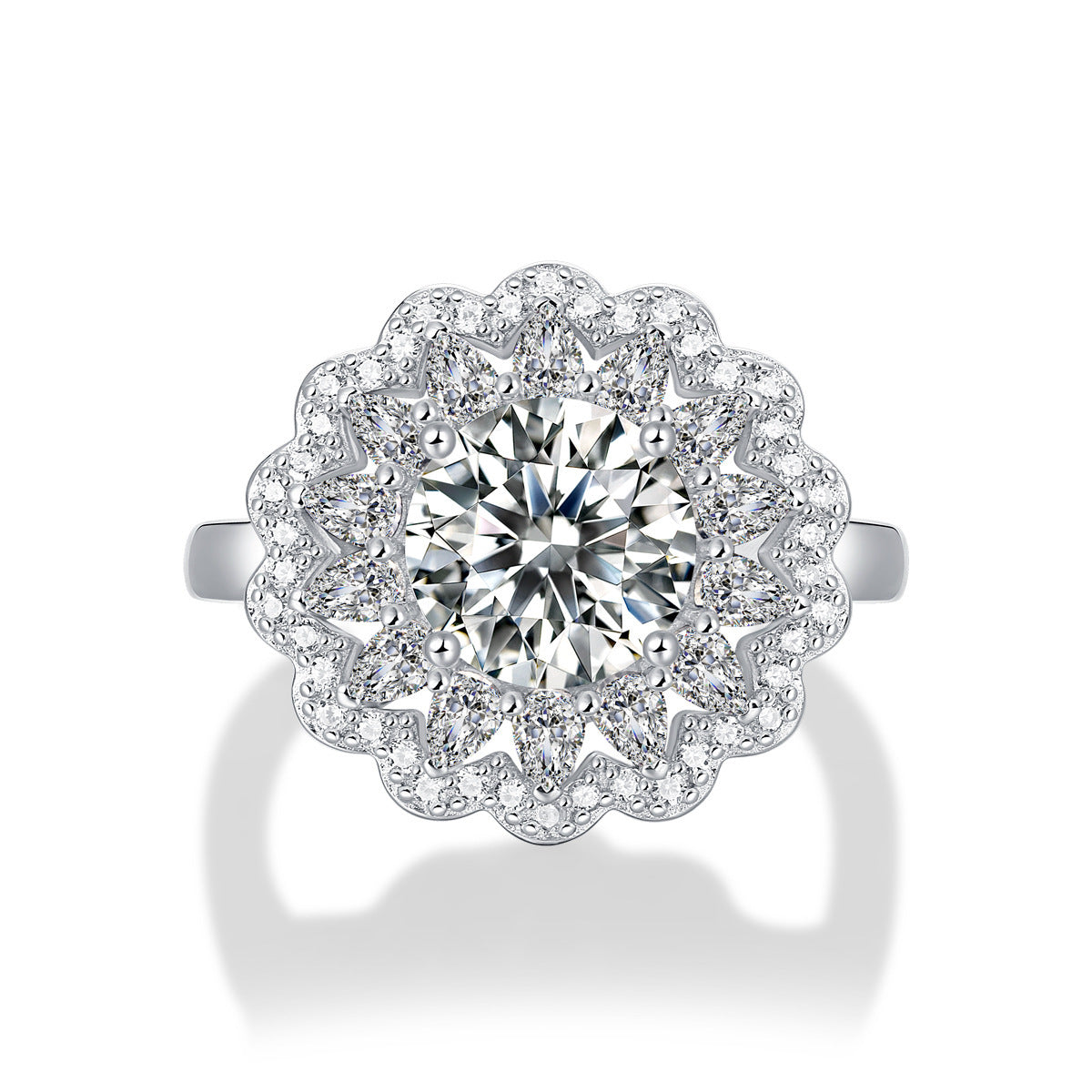S925 Silver Moissanite Ring Blommor Kvinna Ny Trendig Ring Justerbar Källring I lager Generation