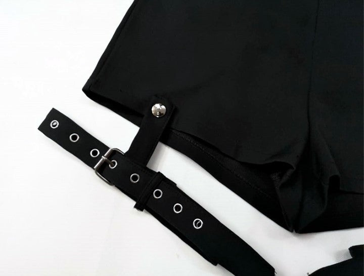 Short Punk Rock d'été pour femme, Sexy, anneau croisé suspendu, ornement, mode d'été, short noir