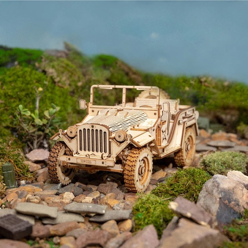 Robotime ROKR Army Jeep Car 3D Wood Puzzle Model Toys Build Kits for Kids Children Birthday Christmas Gifts MC701