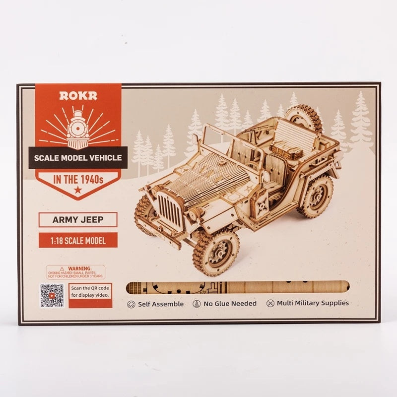 Robotime ROKR Army Jeep Car 3D Wood Puzzle Model Toys Build Kits for Kids Children Birthday Christmas Gifts MC701