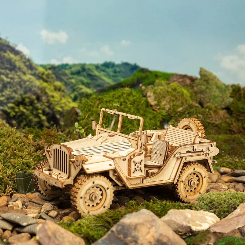 Robotime ROKR Army Jeep Car 3D Wood Puzzle Model Toys Build Kits for Kids Children Birthday Christmas Gifts MC701