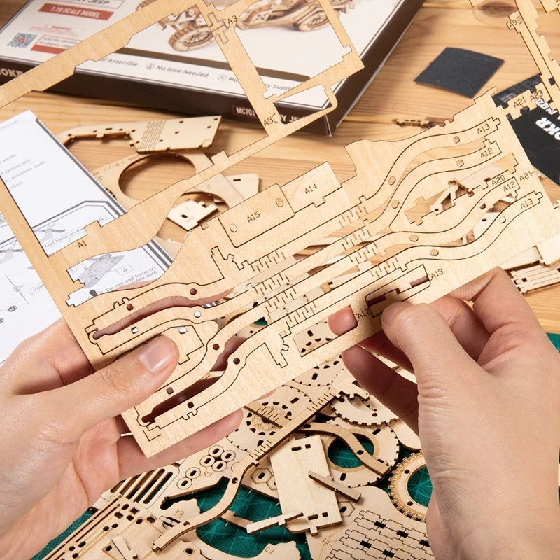Robotime ROKR Army Jeep Car 3D Wood Puzzle Model Toys Build Kits for Kids Children Birthday Christmas Gifts MC701