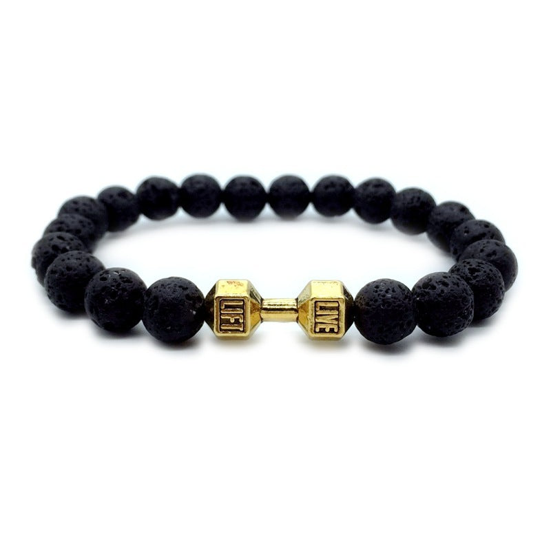 Herrsmycken Legering Metall Skivstång & Lavastenpärlor Fitness Mode Hantelarmband