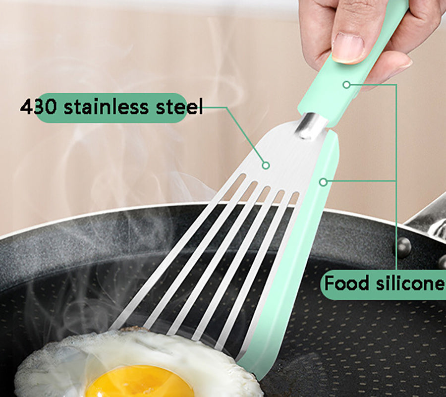 Nonstick fiskspatel, tunna spårspadar Turner silikonfiskspatel för nonstick kokkärl, högvärmebeständiga BPA-fria köksredskap, idealisk för fisk, ägg, pannkakor