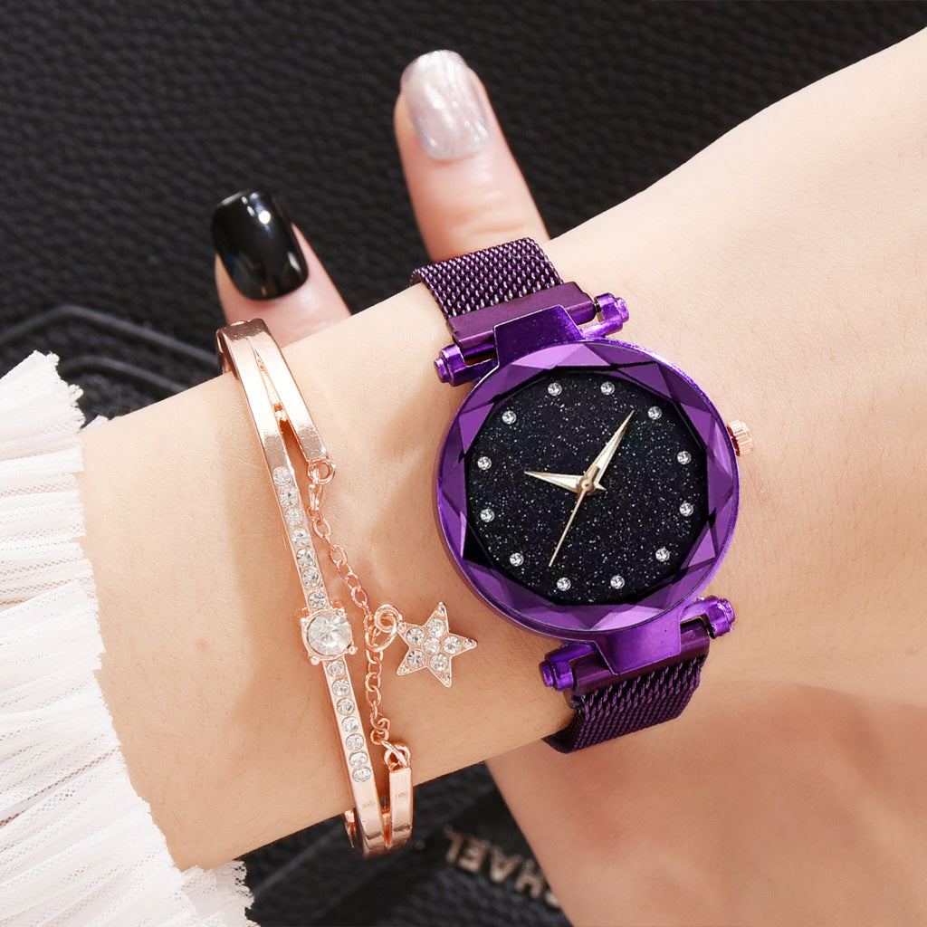 Femmes de luxe montres Bracelet ensemble mode élégant aimant boucle dames ciel étoilé montre ensemble Relogio