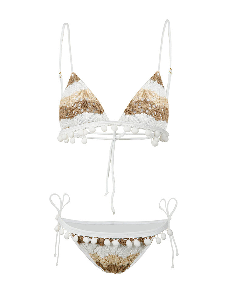 Ocean Mystery Bikini Samlar Liten Bröstbaddräkt, Splitstickad Baddräkt, Smal semesterbaddräkt Kvinnor