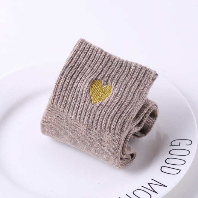 Winter Warm Thick Socks with Embroidery - Heart Shape Design