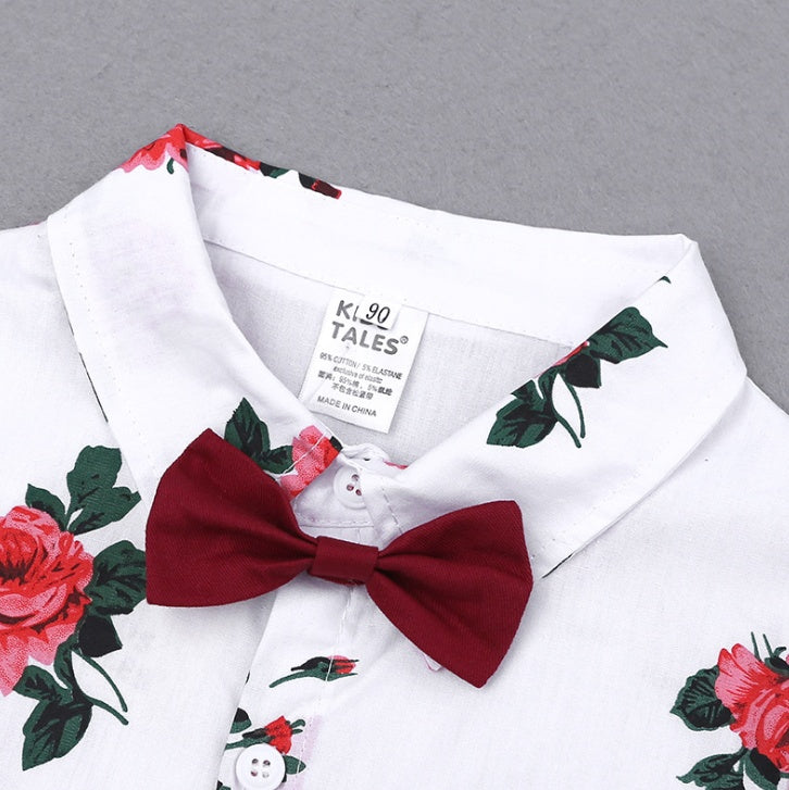 2 st Sommar Baby Set Blommig Kortärmad Pikétröja Med Röda Shorts Shorts Skolkläder För Barn Kina