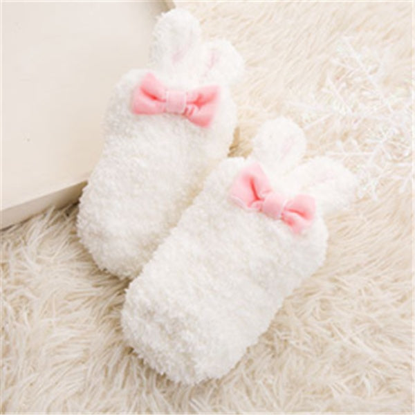 Vinter Coral Fleece Baby Girl Strumpor Nyfödd Mjuk Söt Kanin Baby Strumpor