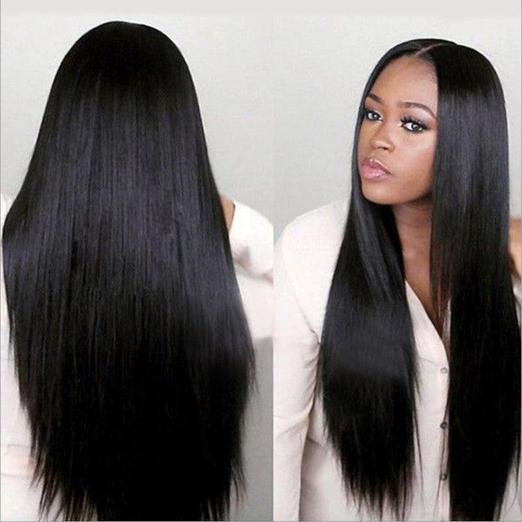 Black Long Straight Hair Wig Cap