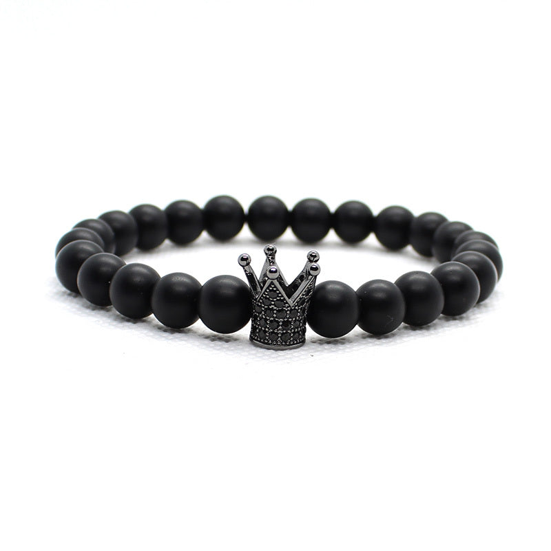 Crown Skull Beaded Bracelet - Men's Brown Stone Jewelry