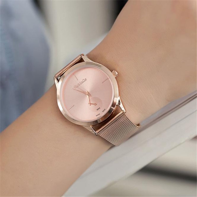 Mode alliage ceinture maille montre unisexe femmes montres Style minimaliste montre à Quartz relogio feminino saat montres pour femmes