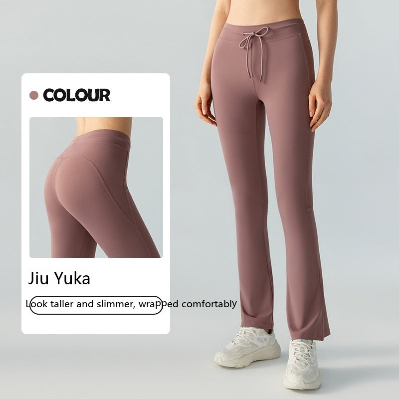 Waist Slimming And Hip Lifting Casual Yoga Pants Bilateral Pocket Yoga Bell-bottom Pants - Dual Enhancement
