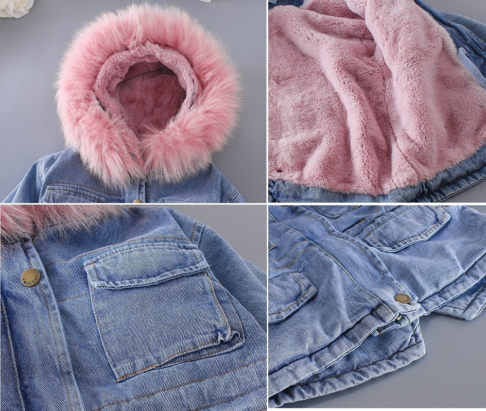 Denim plus sammetsjacka för tjejer höst och vinter