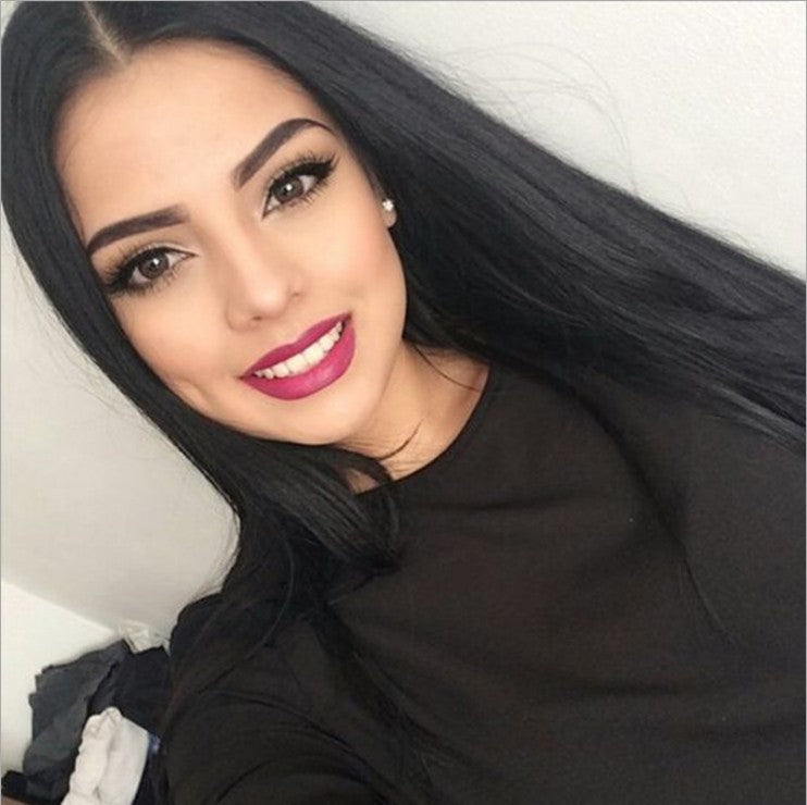 Black Long Straight Hair Wig Cap