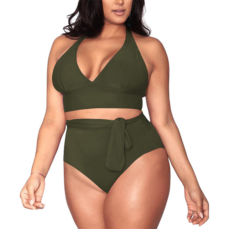 Split large size straps sexy bikini multi-rope belt deep V high waist swimsuit women