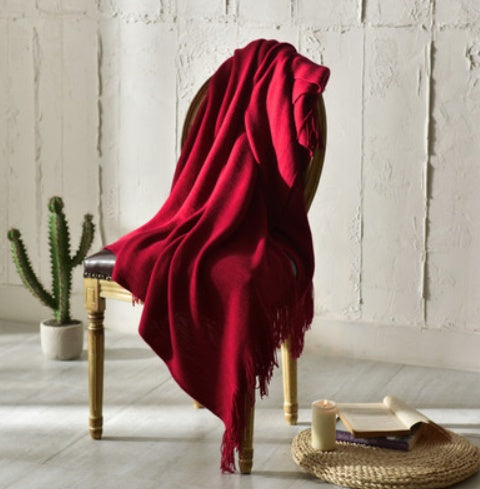 Sunday Cozy Fringed Knitted Blanket