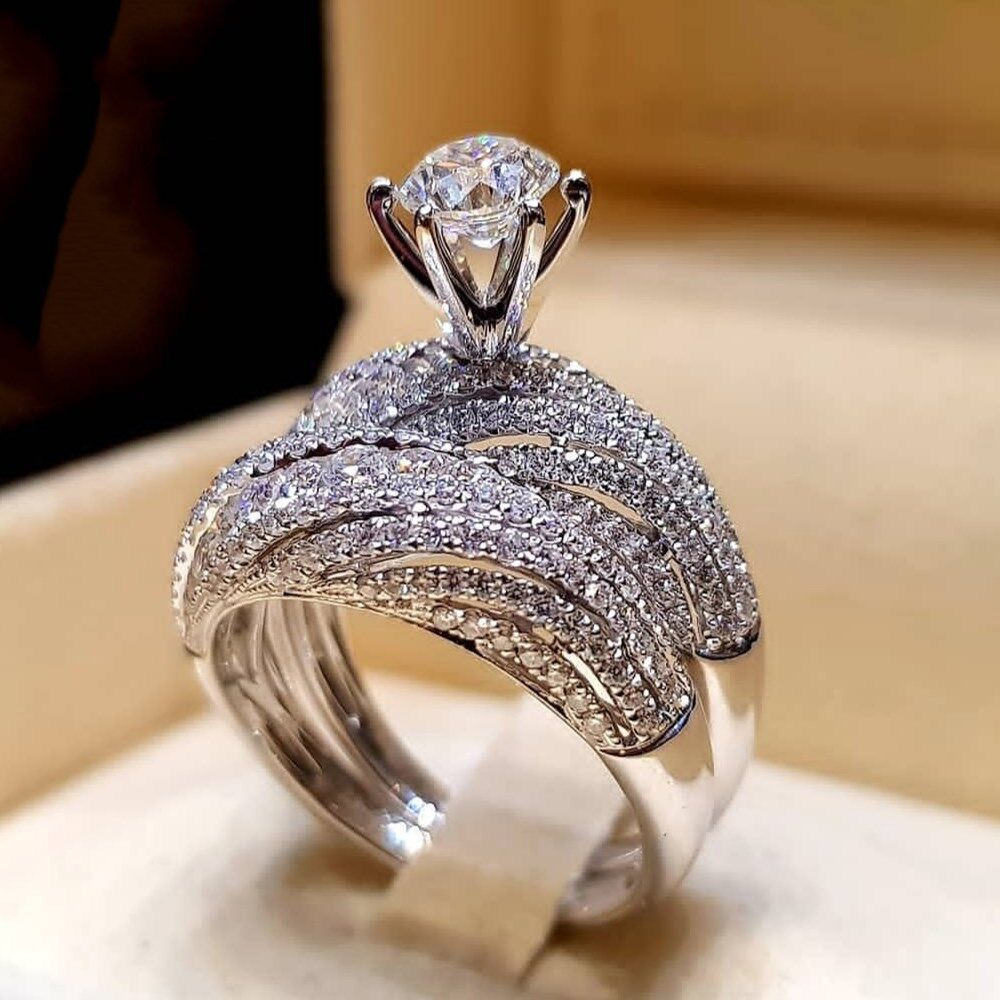 C it all White Rhinestone Engagement Ring – US 5-12