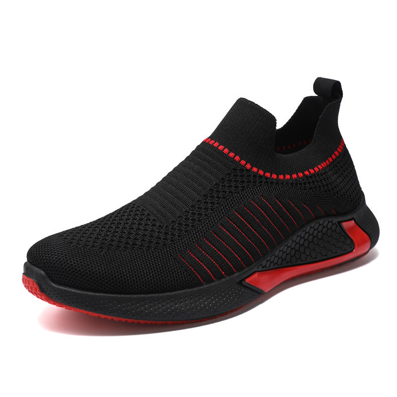 Moderiktiga nätskor med randig design för män, utomhus, andningsbara, slip-on-sneakers, ädelträ, lätta löparskor