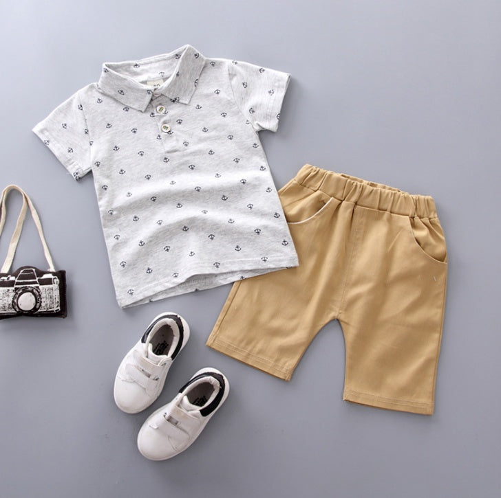Anchor Printed Boy Boy Suit - Korean Short Sleeve Spring Summer Children's Wear