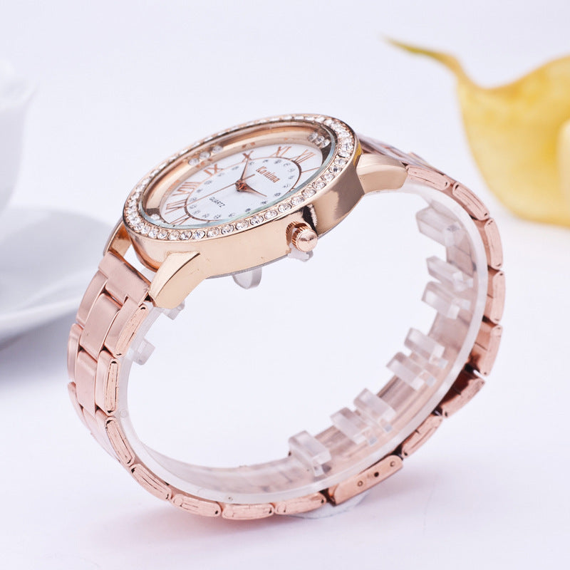 Plaque en maille cloutée de diamants Échelle de personnalité Ceinture en acier de haute qualité Montre de sport et de loisirs