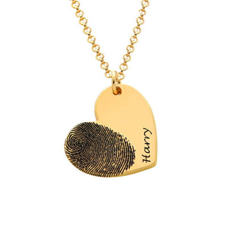 Personalized Fingerprint Necklace Custom Heart Necklace Name Necklace Memorial Gift Christmas Gift Valentine's Day Gift