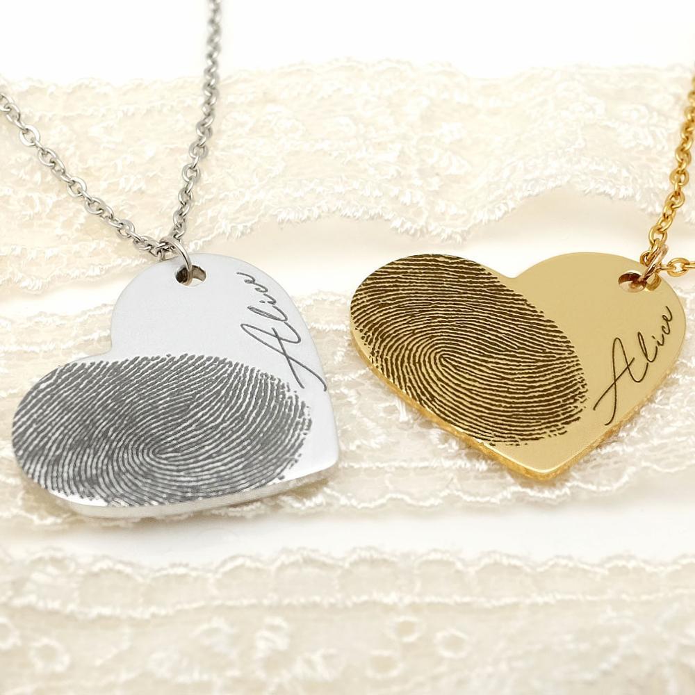 Personalized Fingerprint Necklace Custom Heart Necklace Name Necklace Memorial Gift Christmas Gift Valentine's Day Gift