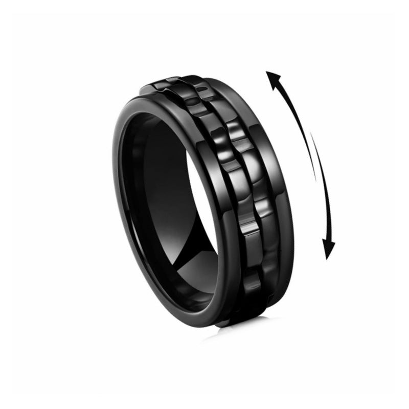 Titan Spinner Fyrkantig Texturring För Herr Högpolerat Rostfritt Stål Kugghjul Roterande Ångest Fidget Ringar Charm Smycken