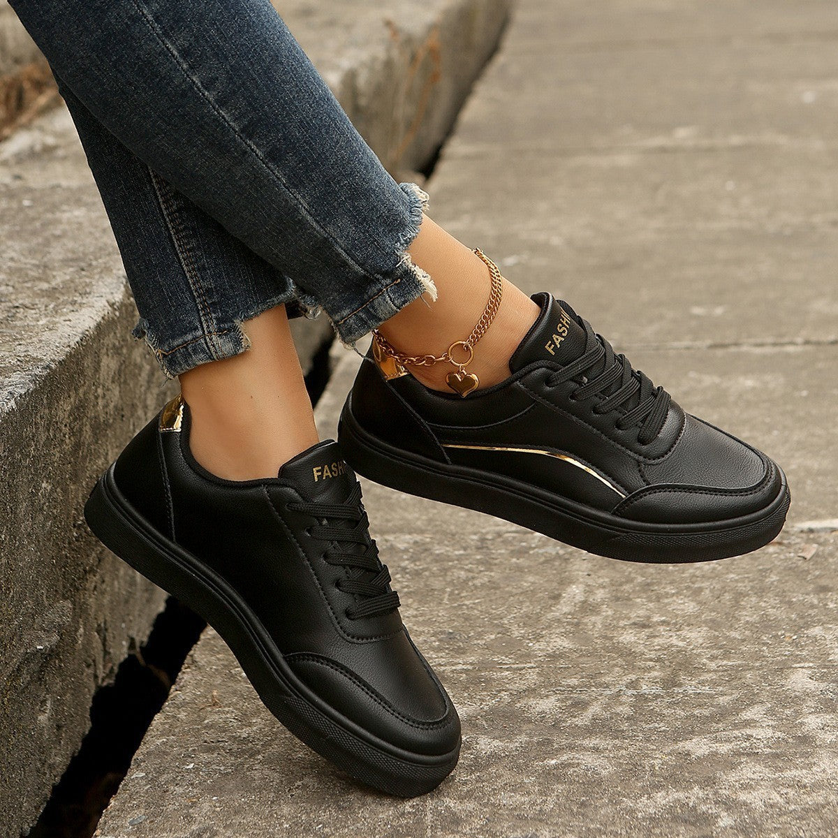 Women's White Lace-Up Thick Sole Casual Flats