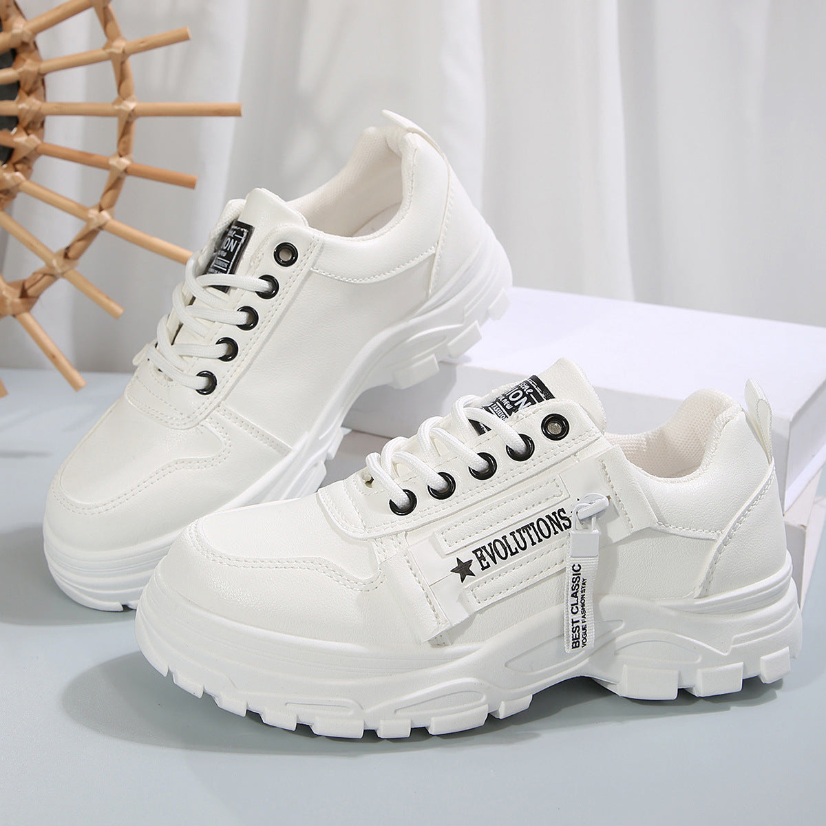 Snörskor med dragkedja i sidan Moderiktiga, tjocka, rundade casualskor för kvinnor Sneakers