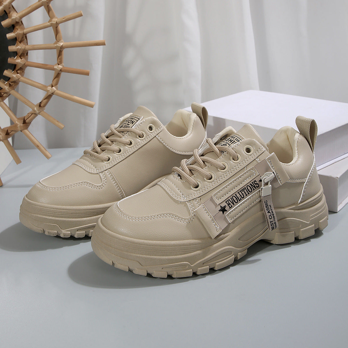 Women's Side-Zipper Thick-Sole Sneakers - Lace-Up Fashion