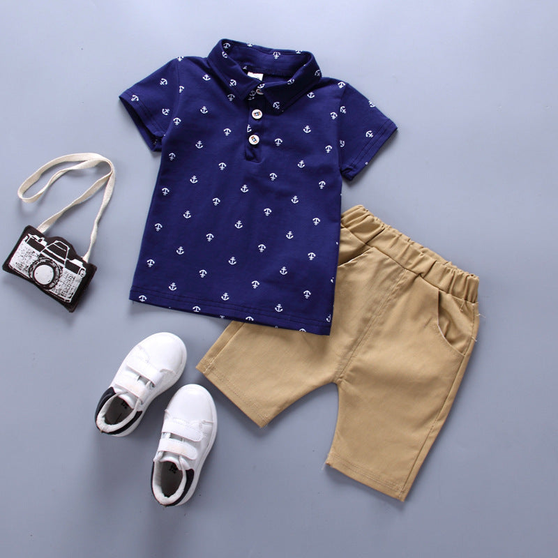 Anchor Printed Boy Boy Suit - Korean Short Sleeve Spring Summer Children's Wear