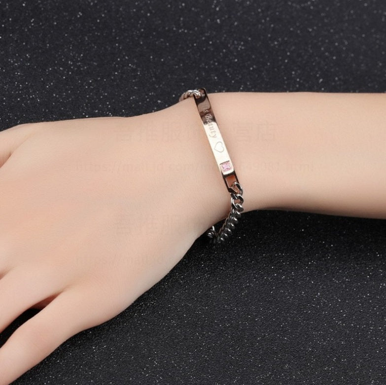 Hans drottning hennes kung svart roséguldfärgad damkedja kristallpararmband