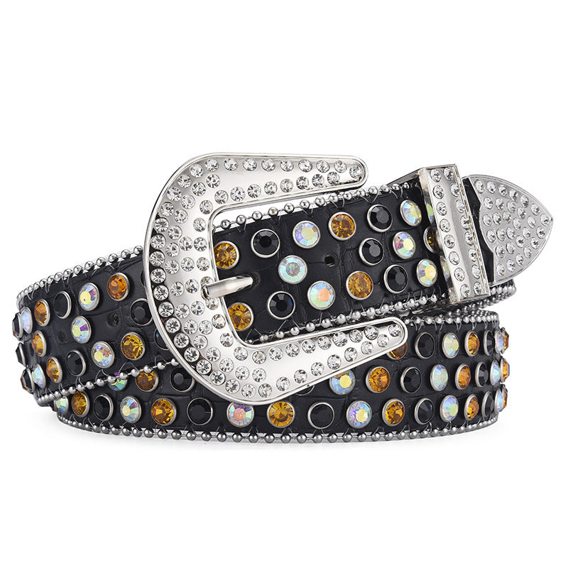 Unisex Alloy Punk Rock Rivet Rhinestone Belt - Rebellious Edge
