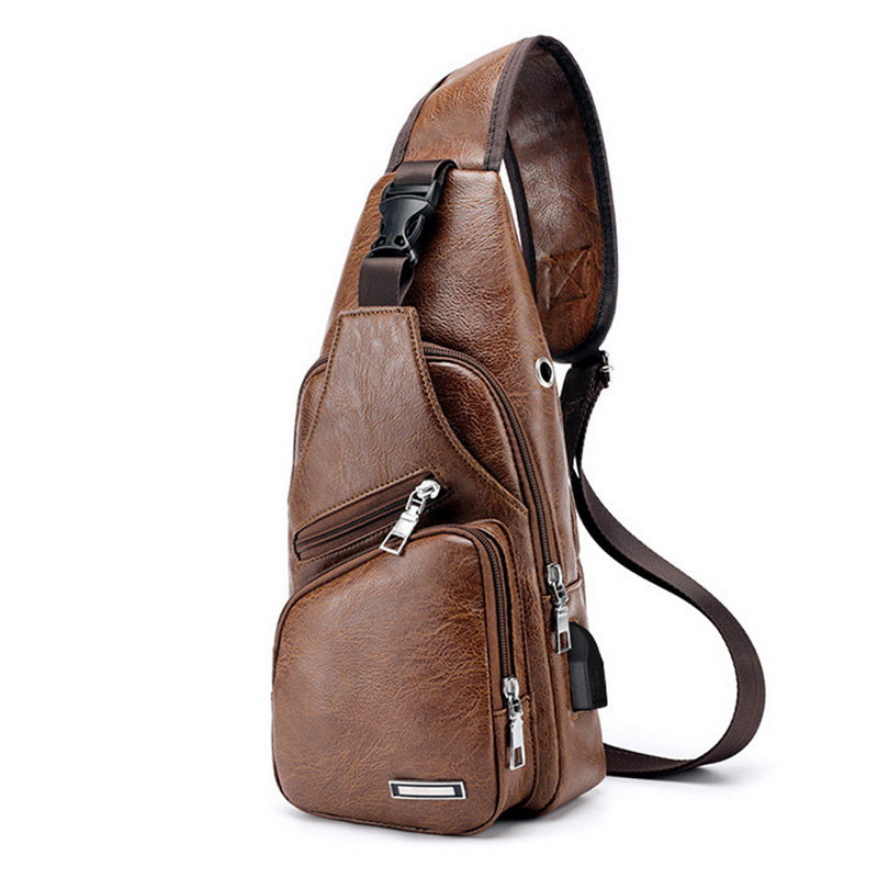 Sac de chargement USB pour hommes, sac de poitrine pour hommes, sac à bandoulière personnalisé en PVC PU, paquet diagonal, messager, sac de voyage, sacs à bandoulière