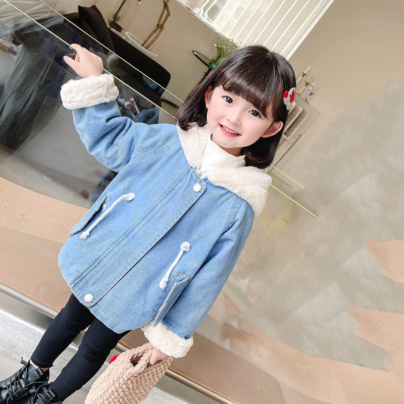 Veste en jean fille bébé fille Plus velours épaississement