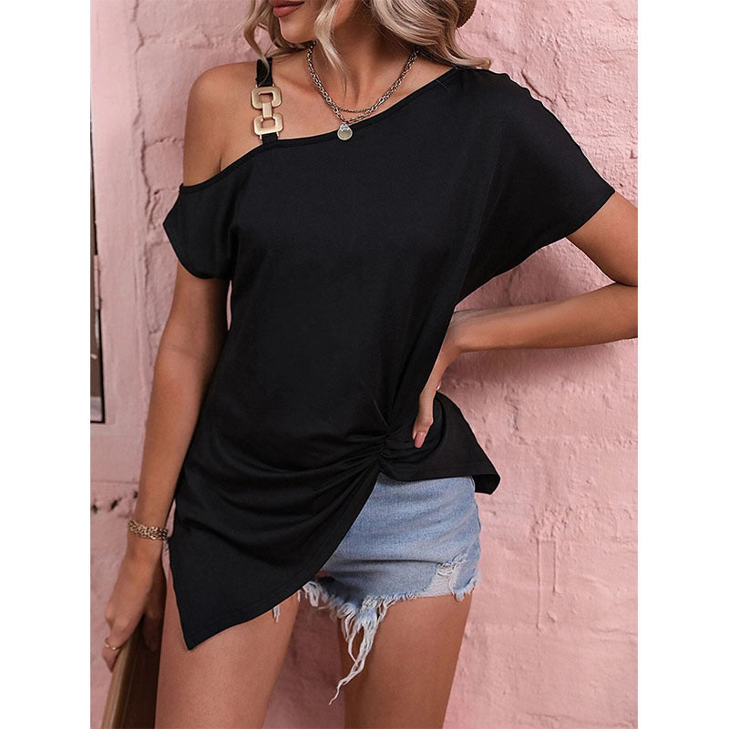 Damkläder Off Shoulder Blus Summer Irregular Design Tops Shirt