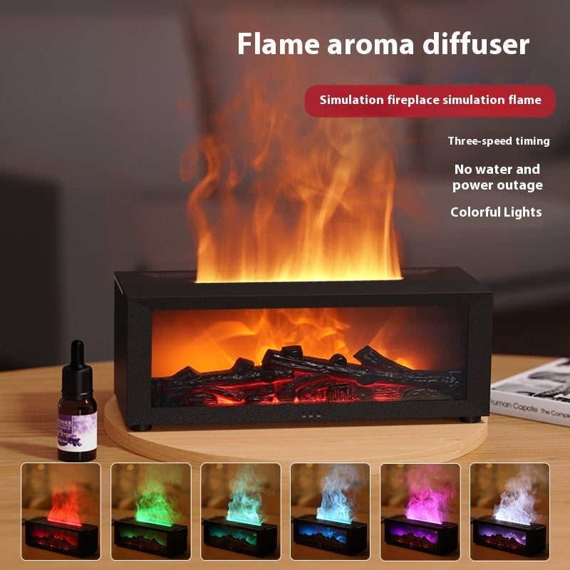 Ny flamma aromaterapimaskin färgglad eterisk oljediffusor hem stor dimvolym flamluftfuktare 3D-flamma spismaskin