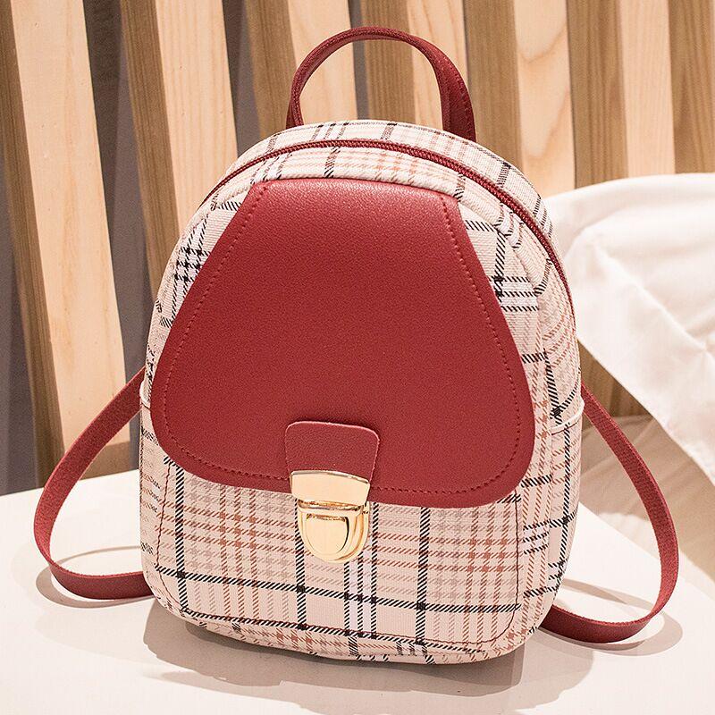 Checkered Security Mini Backpack - Convertible Lock-Design Bag with Coin Purse