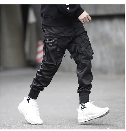 Offre spéciale hommes noir Hip Hop Cargo pantalon taille élastique survêtement pantalon de survêtement poches pleine longueur décontracté mode