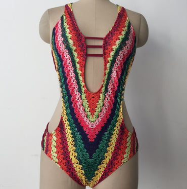 Professional Printed One-Piece Swimsuit - Nylon Polyester Spandex (Rainbow Color, S-XL, First-Class European American)
