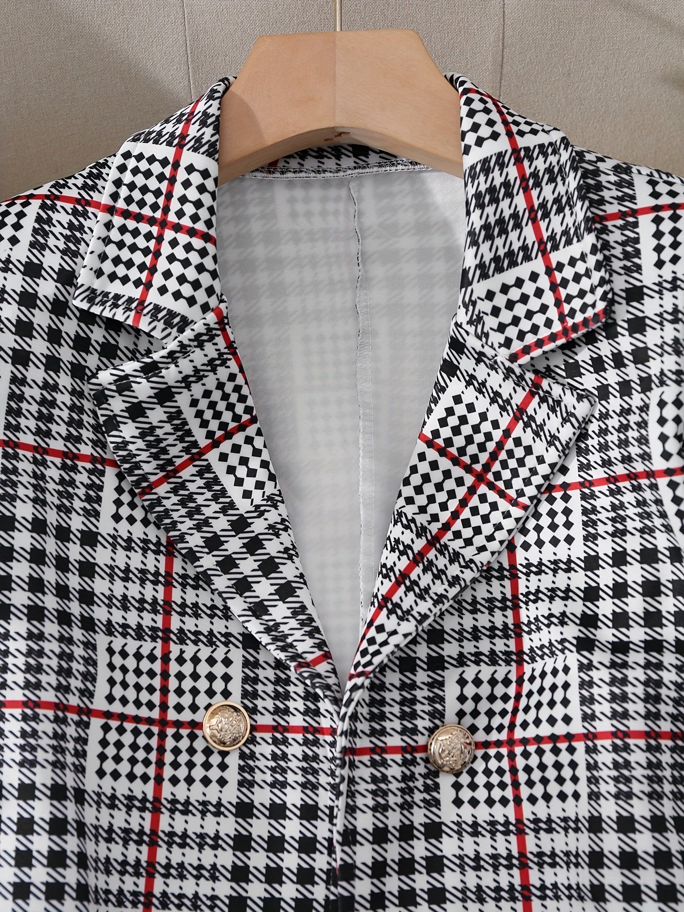 Dammode Casual Slim Kostym Tvådelad Plusstorlekskostym, Rutig Mönster Elegant Kjolkostym Med Knappar, Lapel Långärmad Kavaj Och Hög Midja Kjol, Plusstorlekar Damkläder Amazon Säljer Ej