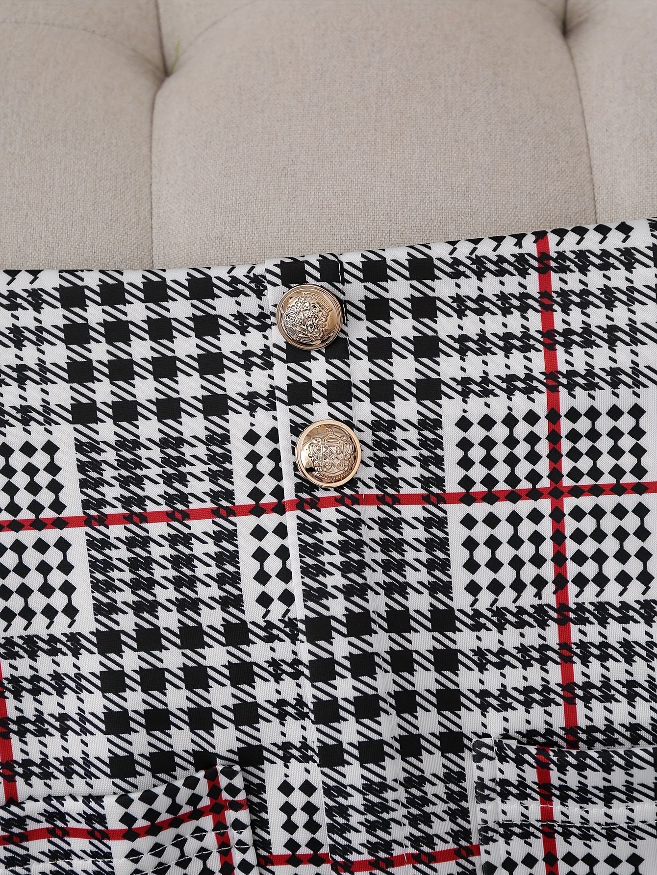 Dammode Casual Slim Kostym Tvådelad Plusstorlekskostym, Rutig Mönster Elegant Kjolkostym Med Knappar, Lapel Långärmad Kavaj Och Hög Midja Kjol, Plusstorlekar Damkläder Amazon Säljer Ej