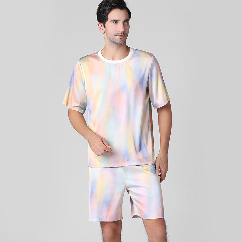 Casual sommar herrpyjamas i issiden med kort ärm