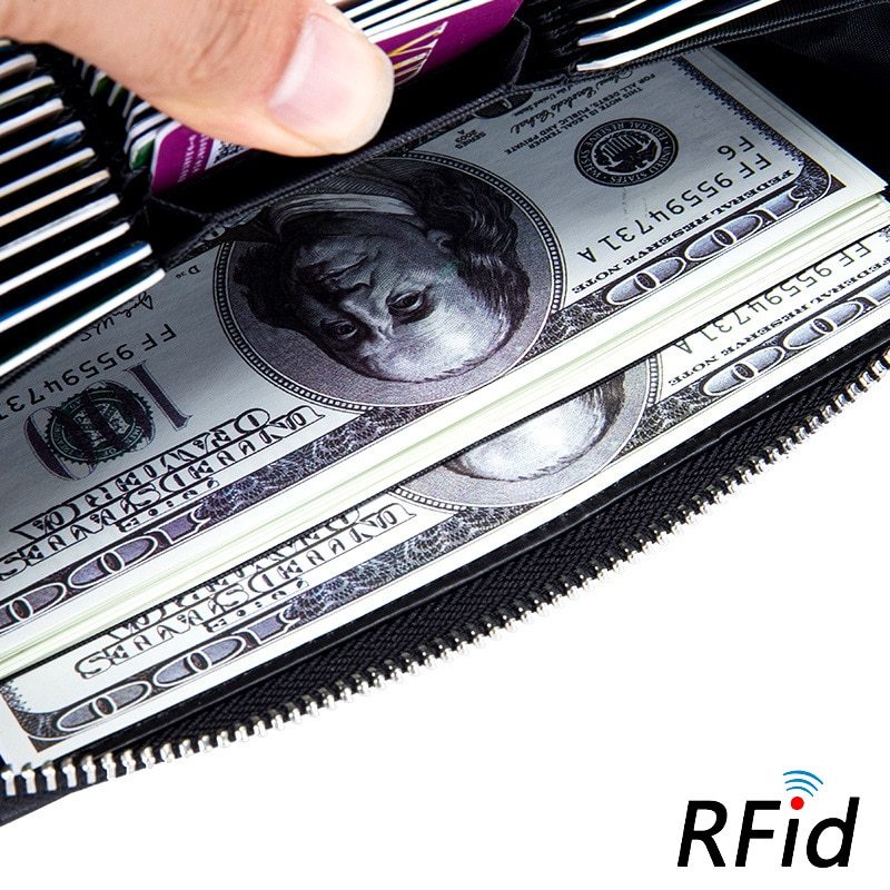 Portefeuille Rfid en cuir véritable de vache pour hommes, nombreux départements, 36 fentes, porte-carte, poche pour téléphone portable, pochette longue