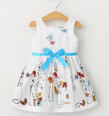 Little Girl White Floral Butterfly Skirt Baby Dress Princess