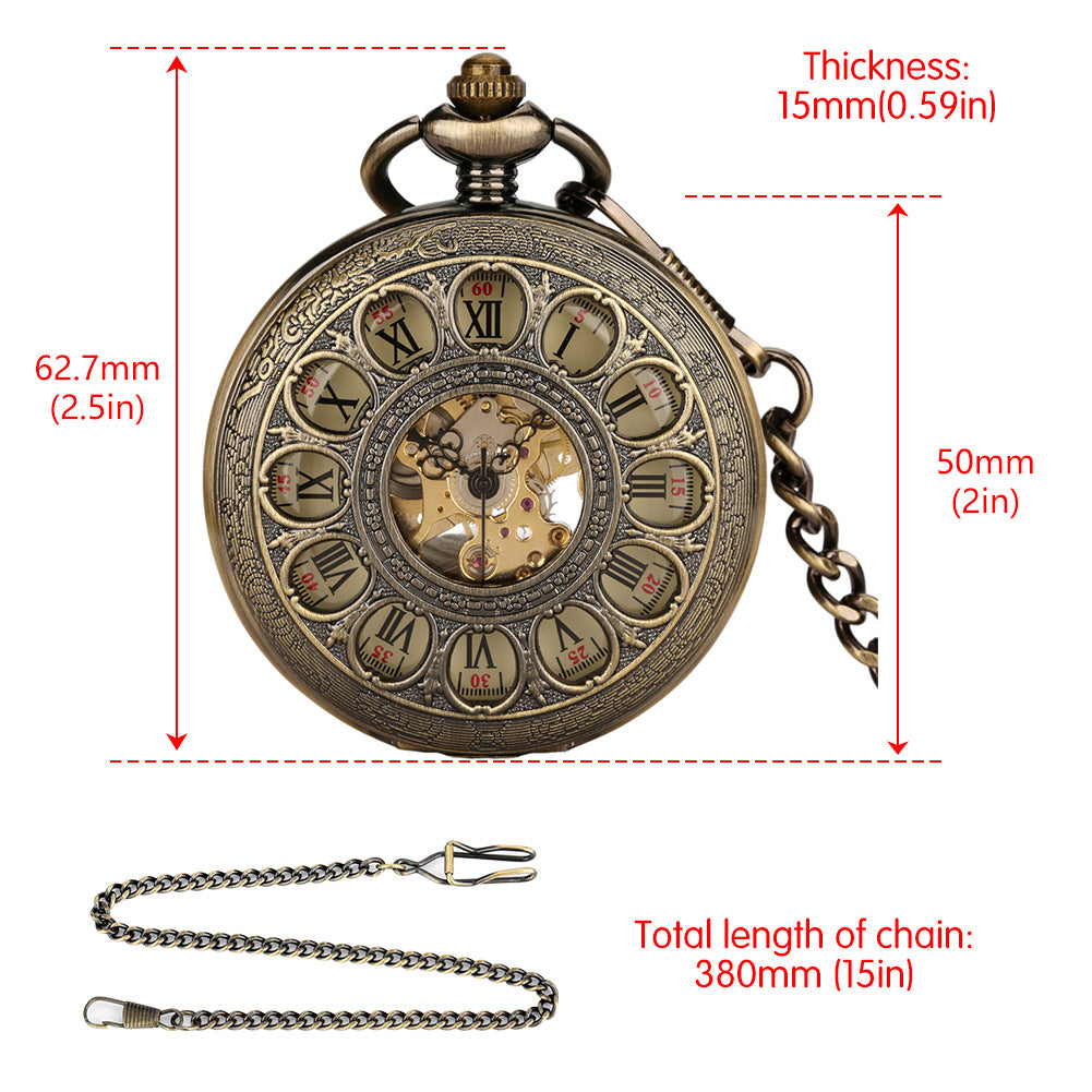 Hollow Pumpkin Ball Flip Mechanical Pocket Watch - Unique Intricate Elegant Durable Antique Blue Stainless Steel