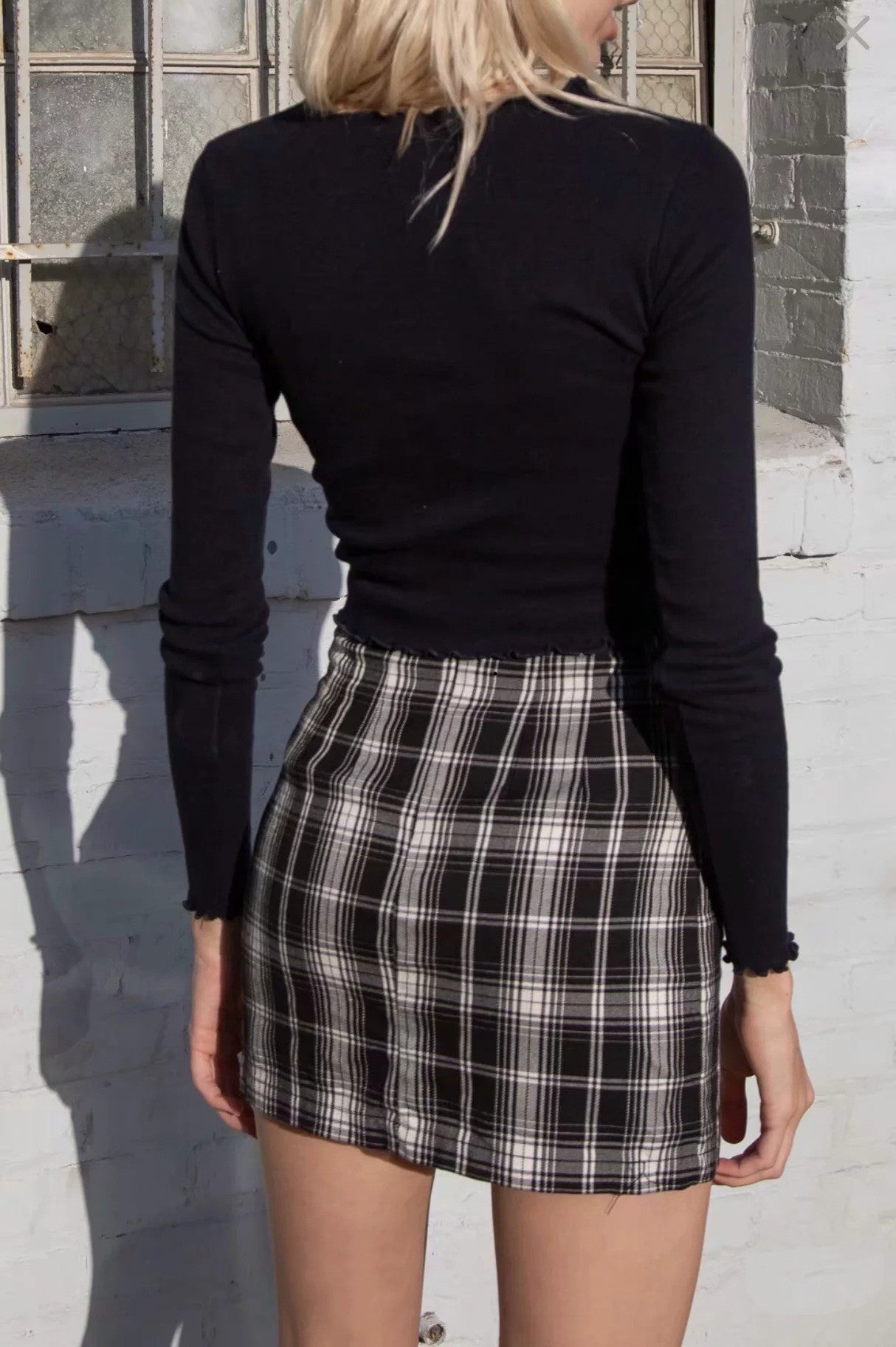 Rutig kjol med dubbel slits nederkant