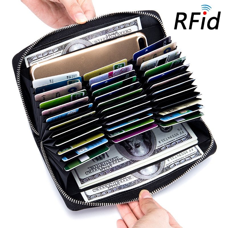 Portefeuille Rfid en cuir véritable de vache pour hommes, nombreux départements, 36 fentes, porte-carte, poche pour téléphone portable, pochette longue